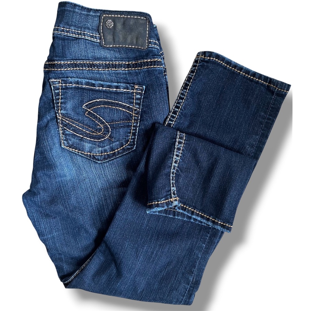 Silver‎ Jeans Co Suki Capri Dark Wash Denim Embroidered Pocket Jeans W25 L20